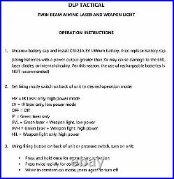 DLP Tactical Twin Beam GREEN Laser + IR Laser Sight + 250 Lumen LED Weapon Light