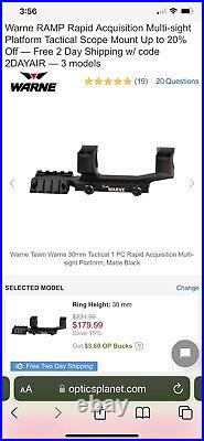 New WARNE RAMP 30mm RAMP 30 Black Tactical Rifle Scope Mount